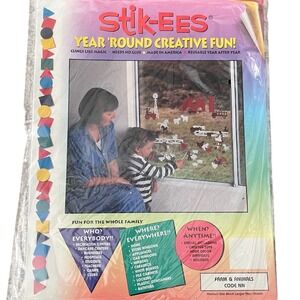 Vtg Stik-ees Window Clings 90s Teacher School farm animals nn horse chicken‎ pig